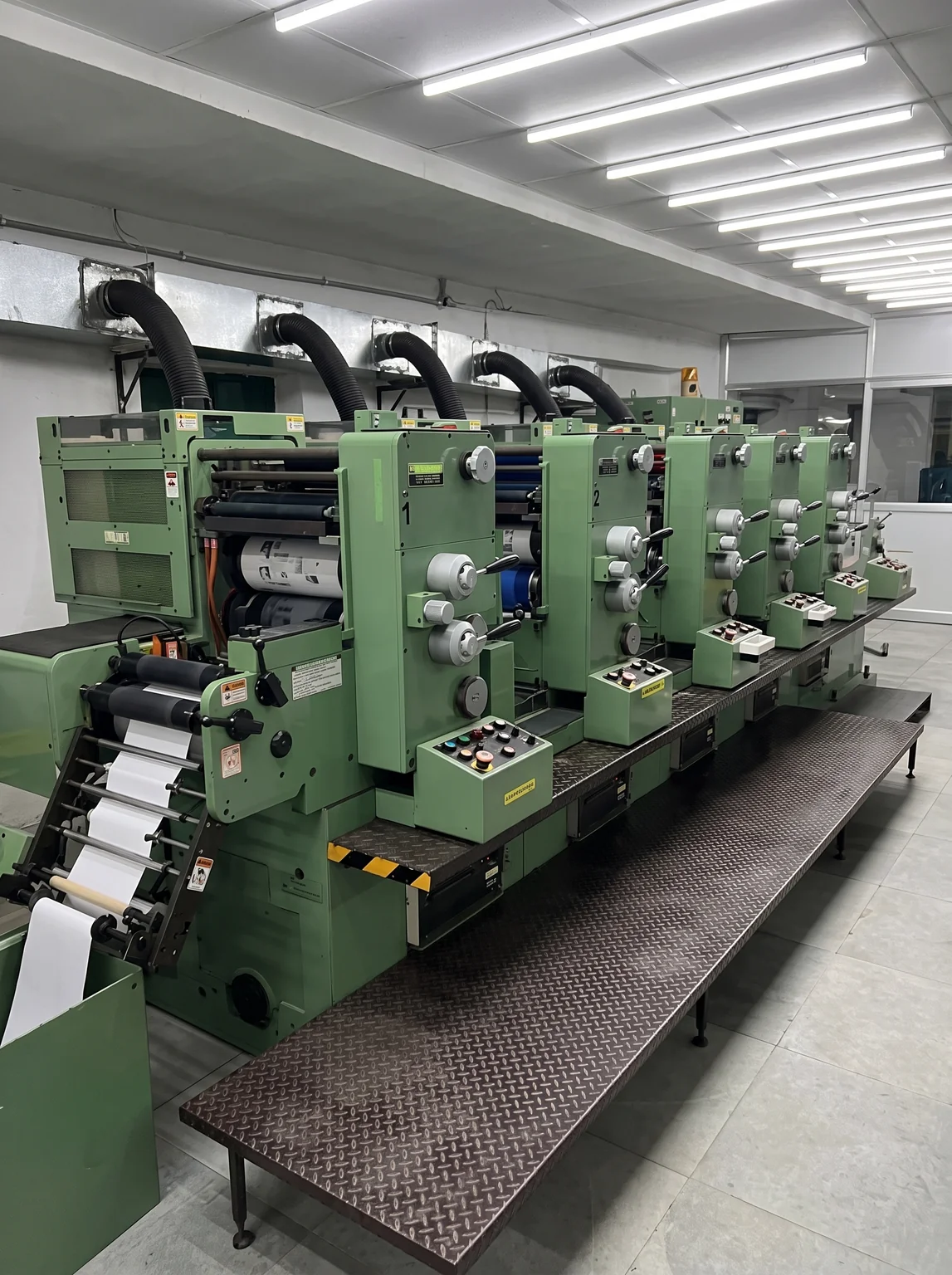 A six-station label press in our manufacturing unit