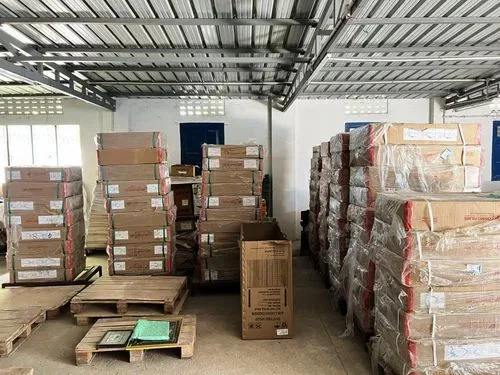 Cartons stacked on pallets in our warehouse