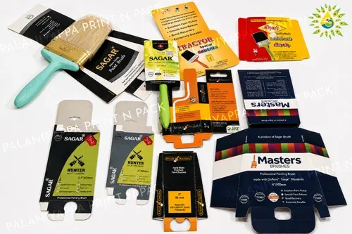 Assorted printed paint brush display cartons with brushes