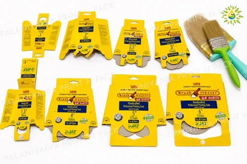 Yellow die-cut paint brush header cards and a paint brush