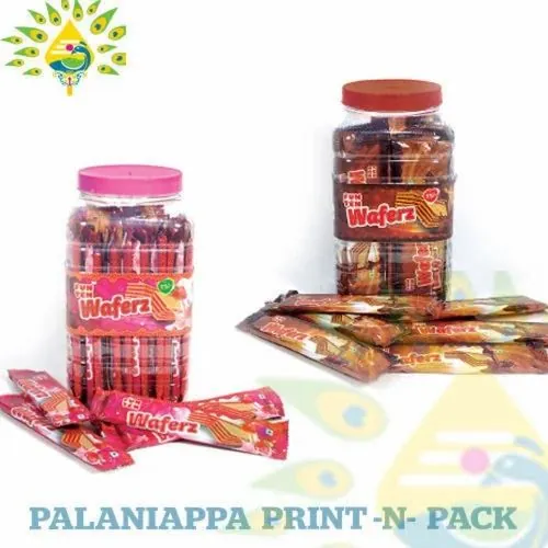 Two food jars with printed labels, and printed wrapper sticks