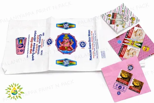 Printed beedi wrapper paper laid flat